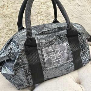 Victoria's Secret - The Sexiest Black Glam Glitter Travel Satchel Bag Sz Medium
